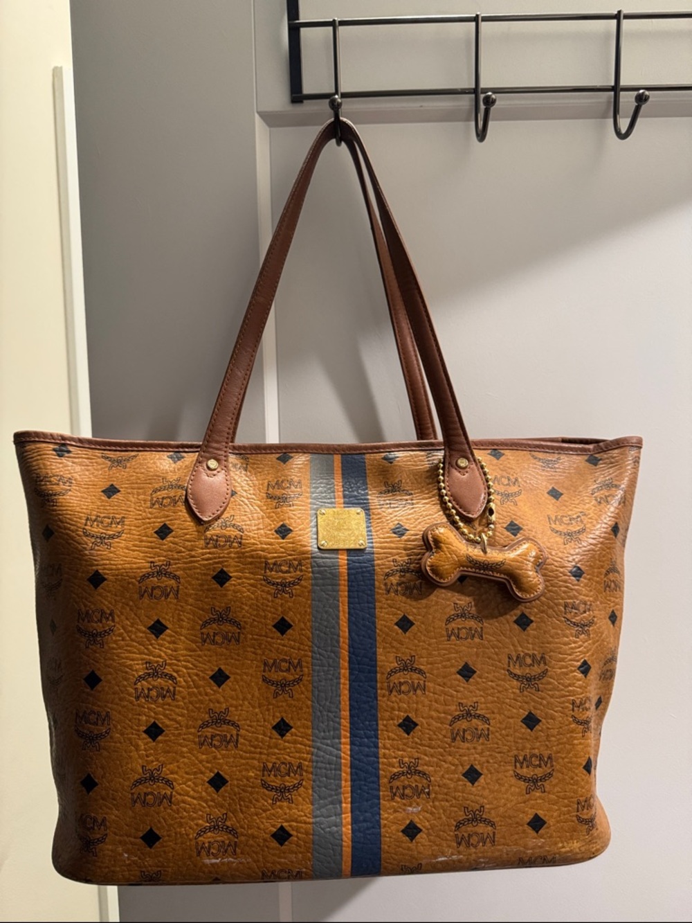 MCM Tote with Navy and Light Blue Stripes